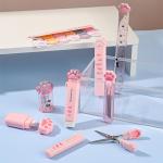 9 Pcs Cute Cat Paw Stationery Set Pencil Sharpener Retractable Eraser Correction Tape Sticky Notes Ruler Mini Scissors Utility Cutter School Office Supplies (Pink)