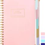 Yoment Hardcover Spiral Notebooks for Work School, B5 Journal Notebook with Tabs Dividers, Multi 5 Subject Notebook College Ruled, 240 Pages Lined Journal for Women, Pink