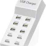 USB Charger,50W USB Charging Station with 10-Port (6 USB-A Port & 4 USB-C Port) Compatible with iPhone 15/14/13/13pro Max 12/12 Mini/12Pro/12 Pro Max/11,Tablets, Smartphones White