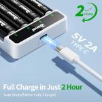 BONAI Rechargeable AA Batteries with Smart Charger Kit: 8 Pack 2800mAh High Capacity Ni-MH Double A Batteries with 4-Bay USB Fast Charger (Type-C Input, Low Self-Discharge)