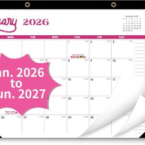 Desk Calendar 2026, Wall Calendar 2026-2027 Large Size 17" X 12" Covers January 2026 to June 2027, Pink Cute Desktop Monthly Calendar for Home Classroom School or Teacher Gifts & Office Supplies