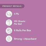 Aware 100% Bamboo Paper Towels, 6 Rolls, 2 ply, FSC Certified, 150 Sheets, 900 Count, Plastic-Free, Multicolor