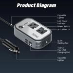 200W Car Power Inverter, FOVAL 12V DC to 110V AC Car Inverte with 4 USB Ports Car Outlet apter, Power Inverter for Vehicles, Car Plug apter Outlet for Laptop Computer Charger (Gray)