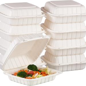 8X8 1Compartment 50Pack Plastic Clamshell Take Out Food Containers, Heavy Duty To-go Disposable Lunch Box Restaurant Meal Prep Packaging Catering Hinged Container (Formerly FULING)