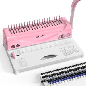 MAKEASY Binding Machine, 21-Hole, Comb Binding Machines with 100PCS Comb Bindings Spines, Comb Binder for Letter Size, A4, A5 Paper