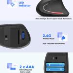 TECKNET 2.4G Ergonomic Mouse Vertical Wireless - 4800 DPI Optical Carpal Tunnel Mouse Right Hand, 5 justable DPI, Quiet Clicks, 6 Buttons for Laptop, Desktop, PC, Computer - Black