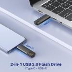 256GB USB C Flash Drive Dual USB 3.0 Flash Drive Type C + USB A Portable Type-C Flash Drive 2-in-1 USB-C Thumb Drive for Smartphone Tablet Computer Mac iPhone 15 Black