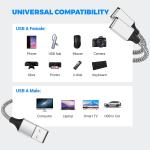 BETU POHFP 6.6FT USB Splitter 2 in 1 Out Extension Cable, USB Y Splitter Support Charging and Data Transfer for TV/PC/Laptop/MacBook/Keyboard/ PS4/ PS5/ Flash Drive/PlayStation/LED Etc.(Silver)