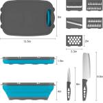 Gintan Camping Cutting Board, 9-in-1 Collapsible Chopping Board with Colander, Kitchen Vegetable Washing Basket for Camping, Camping Gifts Camping Accessories for RV Campers (Blue+Grey)
