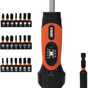 KNINE OUTDOORS Torque Screwdriver Wrench Driver Set 10-70 Inch Pounds lbs for Maintenance, 21 Hex Bits, Shaft Extension, For Tools, Bike Repairing and Mounting, Orange