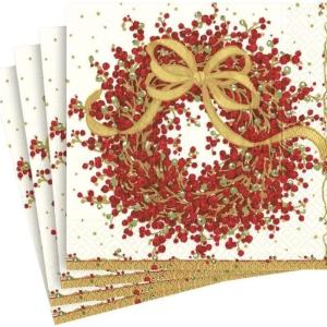 Caspari Entertaining Pepper Berry Cocktail Napkins, Red, 20-Pack