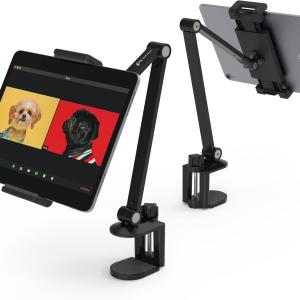 iP Desk Mount, justable Tablet Holder Clamp, 360 degree Rotation, Sturdy Aluminum Tablet Arm Mount for 4.7"-13" iP Pro/Air/Mini, iPhone, Galaxy Tab, for Kitchen, Work, Video Call(Black)
