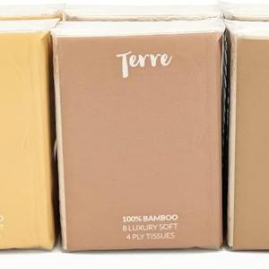 Terre Bamboo Pocket Tissues, 4-Ply, Unbleached, 10 Pack (8 Tissues per Pack, 80 Tissues Total), Tree-Free, Hypoallergenic, Travel Facial Tissue, Soft, Strong & Sustainable
