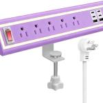 Desk Clamp Power Strip with Nightlight, 40W Fast Charging, 6FT Extension Cord, 4x20W USB-C & 2 USB Ports, 5 AC Outlets, Fits 1.69-Inch Table Edges