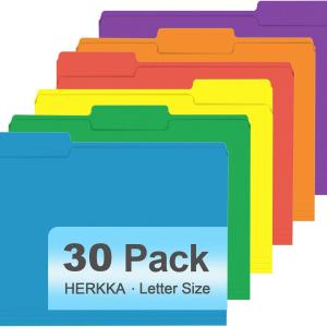File Folder, HERKKA 30 Pack 1/3 Cut Tab File Folders, Colored File Folders Designed for Office and Classroom Use, Letter Size, Assorted 6 Colors