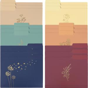 EOOUT 18 Pack Decorative File Folders Plastic Floral Colored Folders with Gold Foil Vintage 8.6 x 11.6 Inch 1/3 Cut Tab Letter Size for Office School Home
