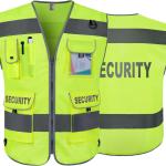 TCCFCCT Security Vest for Security Guard 9 Pockets High Visibility Reflective Safety Vest for Men Women, Durable Hi Vis Vest with Reinforced Sewing, Meets ANSI/ISEA, (G100S-Yellow, L)