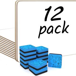 Scribbledo 12 Small White Board Dry Erase Boards Classroom Pack Mini White Boards 9"x12” Double Sided Personal Whiteboards for Students Teachers School Supplies Lapboards Mini Whiteboard Erasers Incl