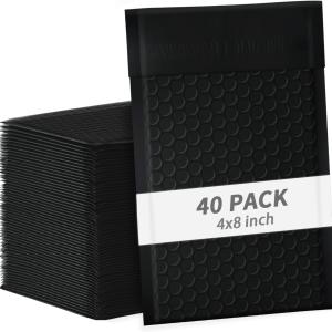 4x8 Inch Black Bubble Mailers 40 Pack Self-Seal Poly Pded Envelopes Suitable for Small Businesses to Package and Mail Jewelry Cosmetics, Electronic Products, Cards (Black, 4 x 8-40)
