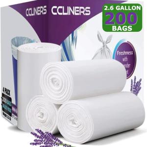 2.6 Gallon Lavender Scented Trash Bags (200 Count) White 2 Gallon Trash Bags Small Bathroom Wastebasket Bags Can Liners for Home Office Bins, 200 Bags