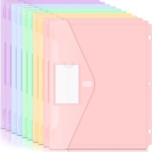 Forvencer Binder Pocket, 10 Pack Super Heavyweight Plastic Folders with Tight Closure, Binder Folders Side Loing, 3 Ring Binder Pocket, Binder Dividers with Pockets, Letter Size, Pastels Series