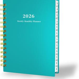 Ymumuda 2026 Planner, Daily Weekly and Monthly Planner，Jan 2026 - Dec 2026, 8.4" x 6.3", 2026 Calendar Planner Book with Tabs, Spiral Notebook with Inner Pocket for Office Home School Supplies