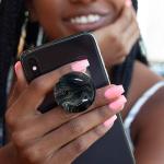 Clear Crystal Glitter Collapsible Expanding Moblile Cell Phone Grip Stand Holder for Smartphones and Tablets Phone Accessory (Black Wave)