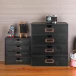 Wooden Storage Box Rustic Desktop Organizer with 4 Drawers Office Desk Accessories Shelf Small Craft Storage Containers Apothecary Cabinet and Chest Jewelry Holder for women(BLACK)