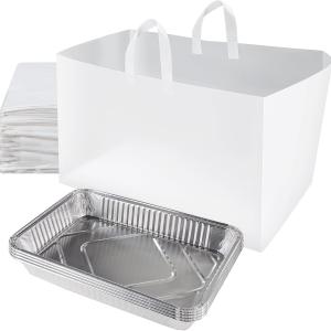 100 Pcs 22" x 14" x 15.25" Full Tray Catering Bags Take out Bags Bulk Catering Bag with Cardboard Bottom and Soft Loop Handles for Restaurant, Retail, Business