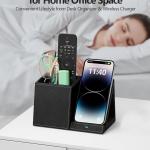 Desk Supplies Organizer, Multi-Functional Pencil Pen Holder with Wireless Charger, Desktop Stationery Organizer, Home Office Supply Storage Box Cdy (Black)