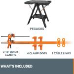 Worx Pegasus 2-in-1 Folding Work Table & Sawhorse, Easy Setup Portable Workbench, 31" W x 25" D x 32" H Lightweight Worktable with Heavy-Duty Lo Capacity, WX051 - Includes 2 Clamps & 4 Clamp Dogs
