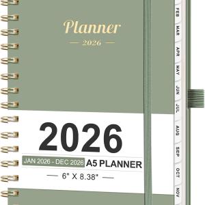 AHGXG 2026 Planner, Weekly and Monthly, 2026 Calendar, Jan 2026 - Dec 2026, Hardcover with Monthly Tabs, 100 GSM Thick Paper, for Women School Home Office Supplies, 6" X 8.38", Sage Green