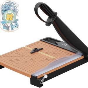 12 Inch Heavy Duty Paper Cutter, Wood Guillotine Paper Cutter & Paper Trimmer, 30 Sheets Capacity Paper Cutting Board for Classroom, Crafting, Cardstock Black