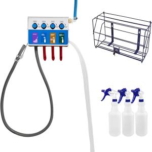 4-products Spray Bottle&Mop Bucket, Chemical Proportioner with Locking Cage, Cleaning Chemical Dilution Dispensing Proportioner for Application in Hotel, School, Store, Restaurant, Hospital, 8134-9004