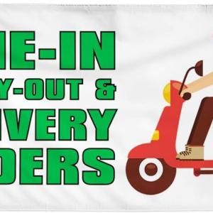 Vinyl Banner Multiple Sizes Dine-In Carry-Out & Delivery Orders Restaurant & Food Outdoor Weatherproof Industrial Yard Signs White 6 Grommets 36x72Inches