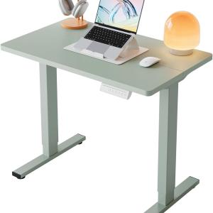 HUANUO 32" Small Electric Standing Desk justable Height, 4 Memory Height Settings, Sit Stand Up Desk for Home Office & Computer Workstation, Sage Green