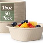 Homestockplus 16 Oz Disposable Bowls Heavy Duty Small Paper Bowls me of 100% Compostable Heavy-duty Quality Natural Bagasse Biodegrable Bowls for Ice Cream, Dessert And Chili ect.[50 Pack]