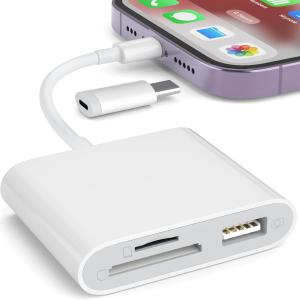 SD Card Reer for iPhone, Memory Card Reer with USB Camera apter Plug and Play Trail Game Camera Viewer Supports SD and TF Card MicroSD Card apter for iP No App Required