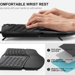 Arteck Ergonomic USB Wired Keyboard with Cushioned Wrist & Palm Rest, Backlit 7 Colors & justable Brightness Comfortable Natural Split Keyboard with 6 Feet Wire for Windows Computer Desktop Laptop