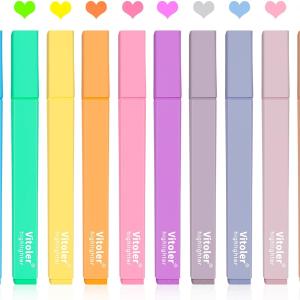 Vitoler 10Pcs Aesthetic Highlighters, Chisel Tip Marker Pens,Assorted Color Candy Highlighters,No Bleed Bible Highlighter,Cute Pastel Highlighter for Journaling Planner Notes School Supplies