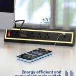 Desk Clamp Power Strip with Nightlight, 40W Fast Charging, 6FT Extension Cord, 4x20W USB-C & 2 USB Ports, 5 AC Outlets, Fits 1.69-Inch Table Edges