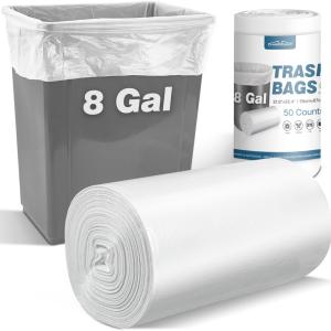 Charmount 8 Gallon Trash Bags, 50 Count Medium Garbage Bags Trash Can Liners for Bathroom Kitchen Office, Clear, Unscented