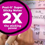 Post-it 100% Recycled Paper Super Sticky Notes, 2X The Sticking Power, 3x3 in, 5 Ps, 70 Sheets/P, Wanderlust Pastels Collection (654R-5SSNRP)