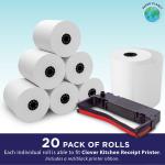 1-Ply White Bond Paper for Clover Kitchen Printer by Paper Planet | 20 Rolls: Includes 1 Ribbon | Star SP700