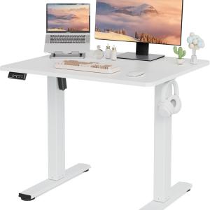 Electric Standing Desk justable Height, 32x20 Inches Sit Stand up Desktop for Home Office, Ergonomic Rising Computer Table with Memory Preset, White