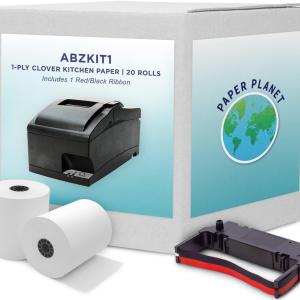 1-Ply White Bond Paper for Clover Kitchen Printer by Paper Planet | 20 Rolls: Includes 1 Ribbon | Star SP700