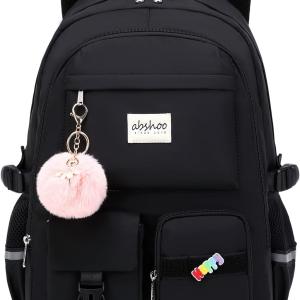 abshoo Big Student Laptop Backpack For College Women Middle High School Teen Girls Bookbag Travel Daypack (Black)