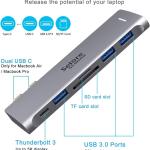 USB C apter for MacBook Pro/Air M1 M2 M3 2021 2020 2019 13" 15" 16", 6 in 1 USB-C Hub MacBook Pro Accessories with 3 USB 3.0 Ports,USB C to SD/TF Card Reer and 100W Thunderbolt 3 PD Port