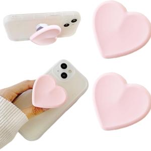 2PCS Heart-Shaped Silicone Mobile Phone Grip Stand,Vilbocr Collapsible Cellphone Finger Grip Holder for Smartphone Tablet Cell Phone Accessory (Pink)
