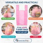 ASSUREPAK Pink HDPE T-Shirt Plastic Bags for Retail, Groceries, Merchandise, Convenience Store, Supermarket, Restaurant - 1/6 BBL, 11.5"X6"X21" - Pack of 500 Bags, 13 Microns - Unprinted (Pink)